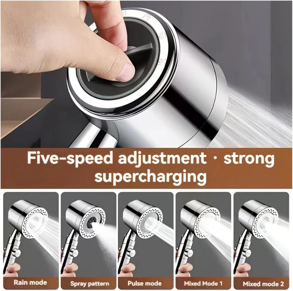 5 Spray ABS Portable Shower Head High Pressure Spa Filtered Shower Heads with Stop Button Universal Bathroom Nozzle
