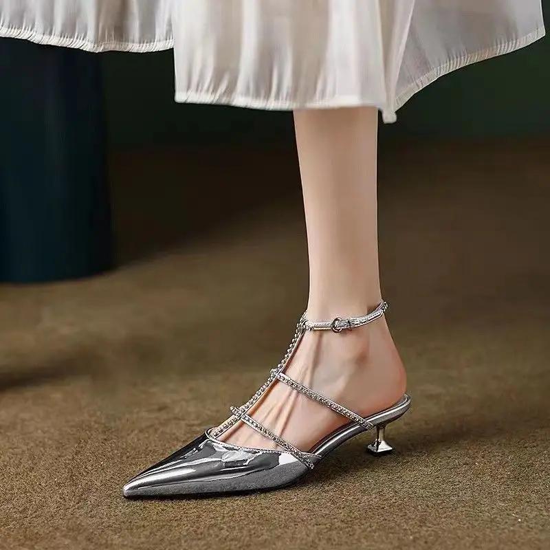 With Low Heels Ladies Shoes Buckles Pointed Toe Women's Sandals Asian Size Footwear Sales New Breathable Fashion Pvc Sandal Or F