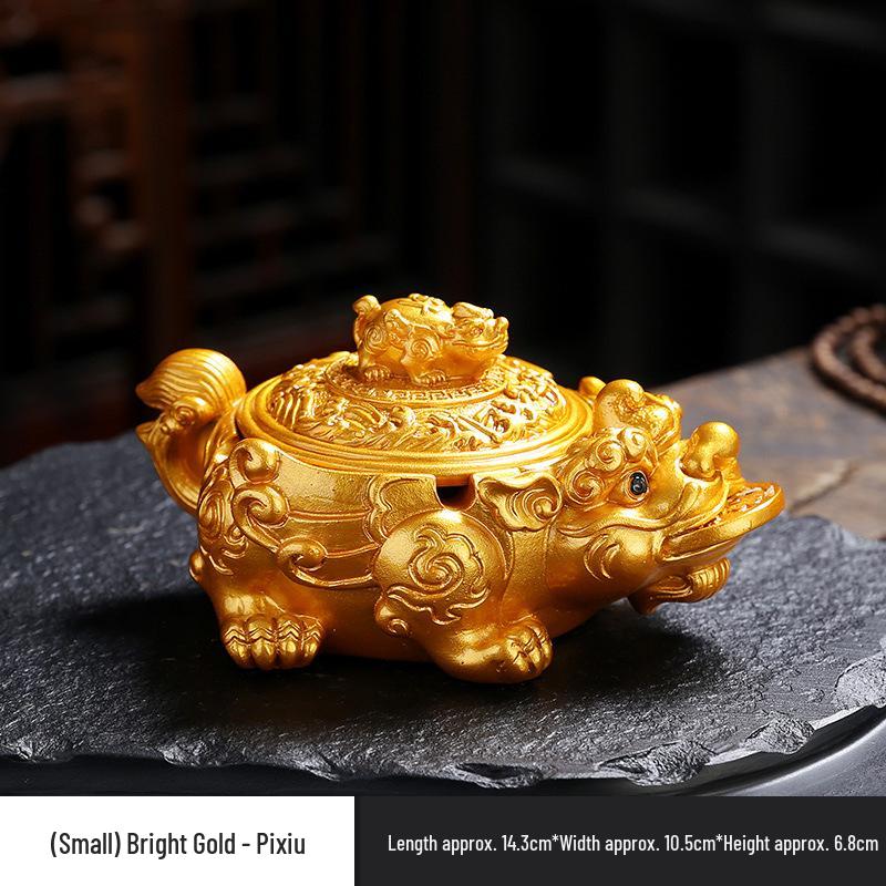Golden Toad Resin Ashtray with Lid - Chinese Style Ornament for Home, Office, or Tea Table