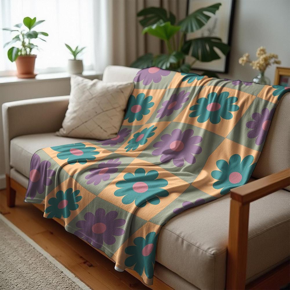Retro Cat Geometric Anime Cartoon Flannel Blanket Soft Warm Throw for Bedroom Sofa Car Kids Holiday Gift