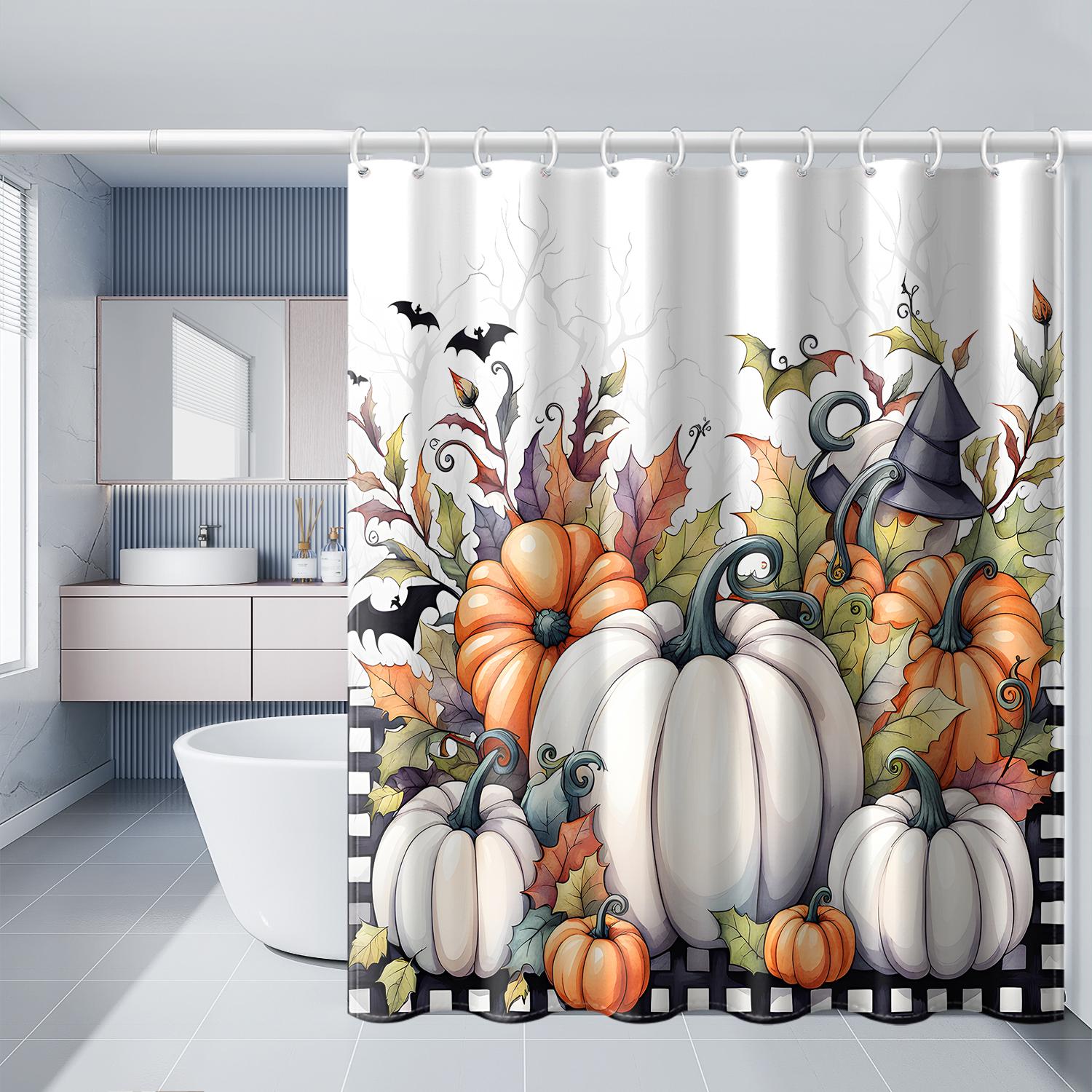 

1 штука тыквенный замок Хэллоуин летучая мышь занавеска для душа с пластиковыми крючками, украшенная осенне-зимним мультяшным праздничным стилем 180*180cm