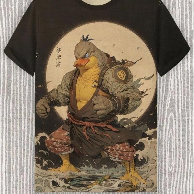 Maglietta da uomo in stile giapponese con grafica Samurai Cat, stampata in 3D, casual, a maniche corte, per esterni, abbigliamento da uomo oversize