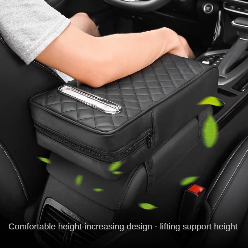 Car Armrest Cover Leather With Tissue Storage Memory Foam Height Pad Universal Auto Center Armrest Protective Cushion Support