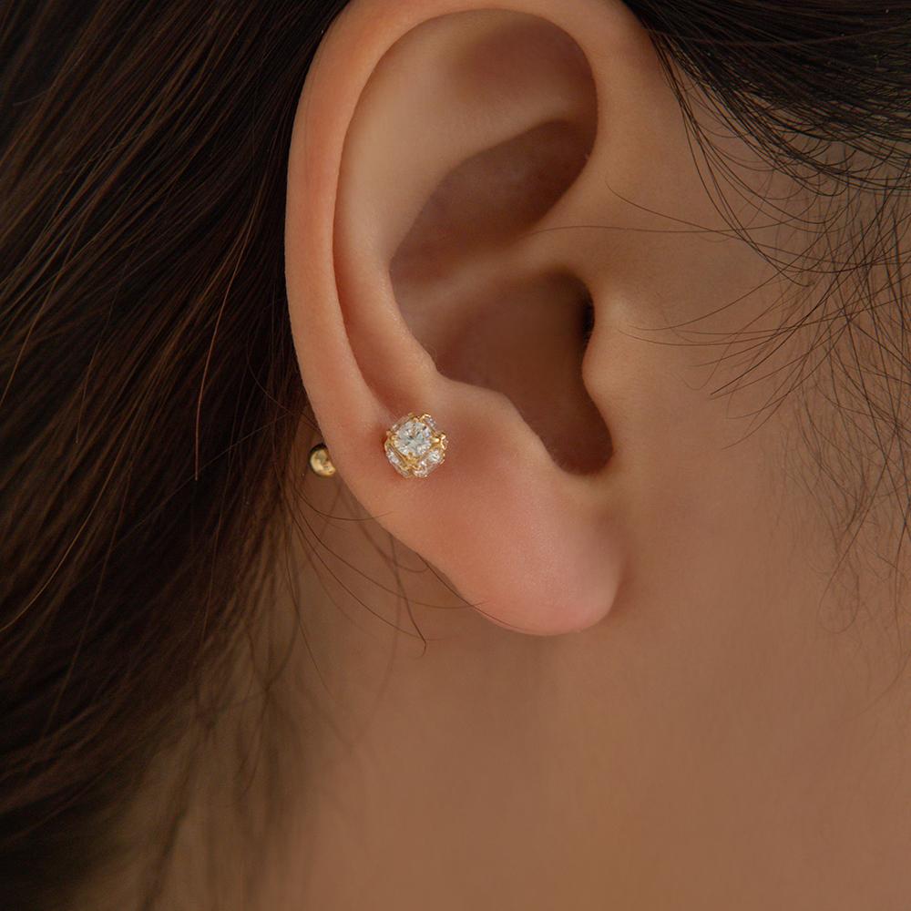 Lunne 14K Cube Ball Cubic Piercing (Bar Thickness 1Mm) (14K Gold) C06