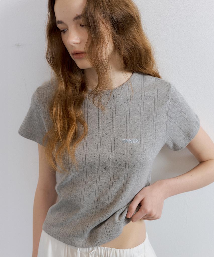 Peulibeo07 Cotton Eyelet Crop T-Shirt [Frsp07Ts11]_Gray