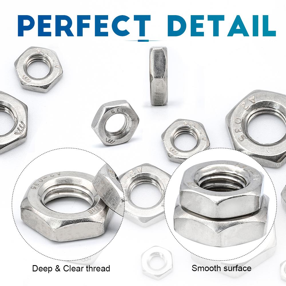 NINDEJIN 1-20pcs Hexagon Thin Nut Fine Thread Fine Nut 304 Stainless Steel M6 M8 M10 M12 M14 M16 M18 M20 Bolt Screw Hexagon Nut