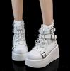 Demonia Thick-Soled Round-Toe Boots with Buckle and Lace-Up Design