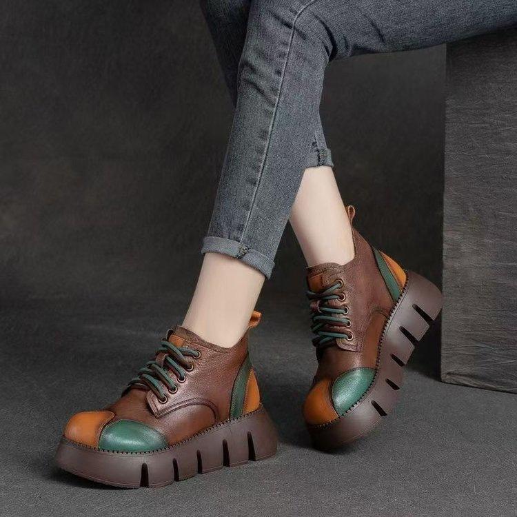 Thick-soled Martin Boots Autumn and Winter New Retro Color Lace-up Short Muffin-bottom Boots
