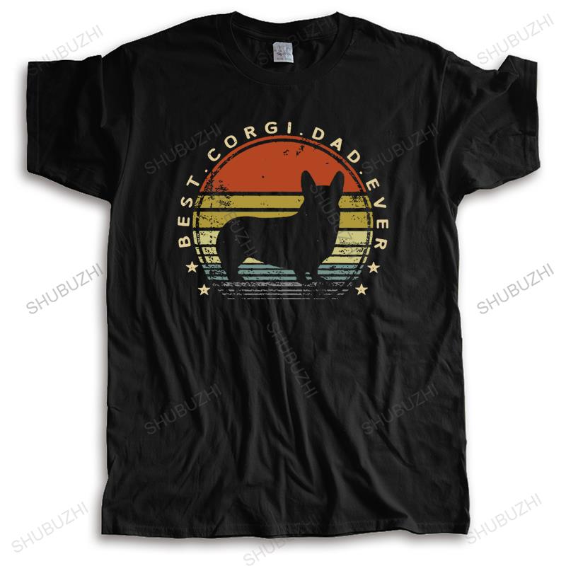 Male Streetwear T-shirt Cotton T Shirt Men Crew Neck Tops BEST CORGI DAD EVER Bigger Size Summer Loose Top Gift Black Tee-shirt