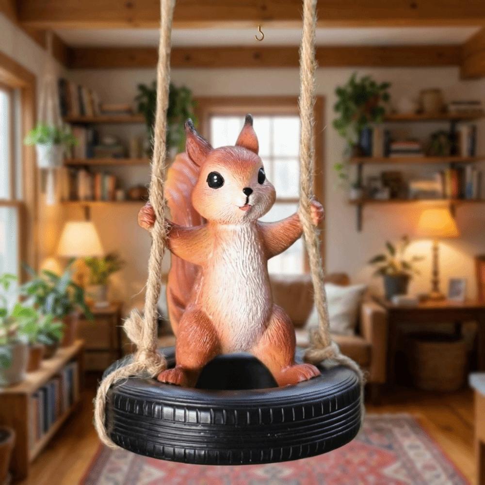 Lifelike Squirrel Tire Swing Weatherproof Resin Squirrel Figurine Home Courtyard