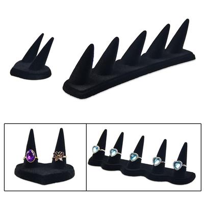 Vetrina per riporre gioielli in velluto nero per porta anelli con punta delle dita, 7 x 5 cm