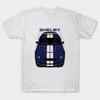 Men Black Print T-shirt Ford Mustang Shelby Gt350R 2015 - 2020 - Kona Blue - White Stripes No-Cut Transfer Paper Print Cotton Tshirt