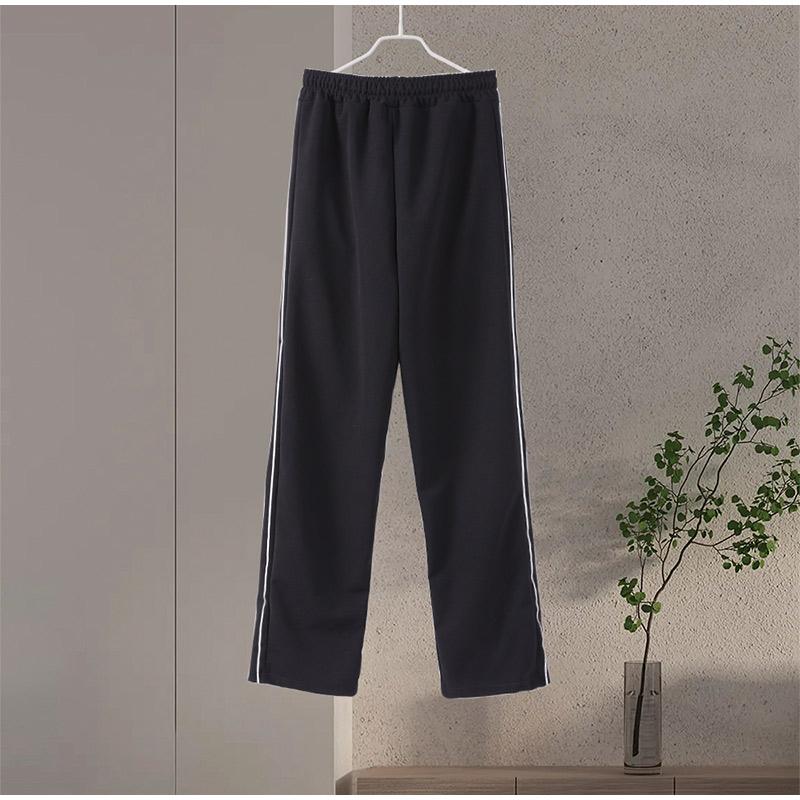 Sudadera Corta Casual a Rayas Traje Deportivo Mujer Otoño Sudadera con Cremallera Suelta Cordón Elástico Pantalones de Pierna Ancha Conjunto de Dos Piezas