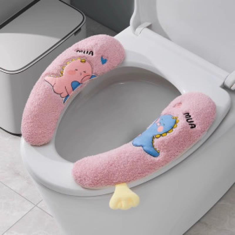 Washable Cartoon Toilet Seat Cover Home Bathroom - Soft Plush Use Zipper Multiple Cute Designs