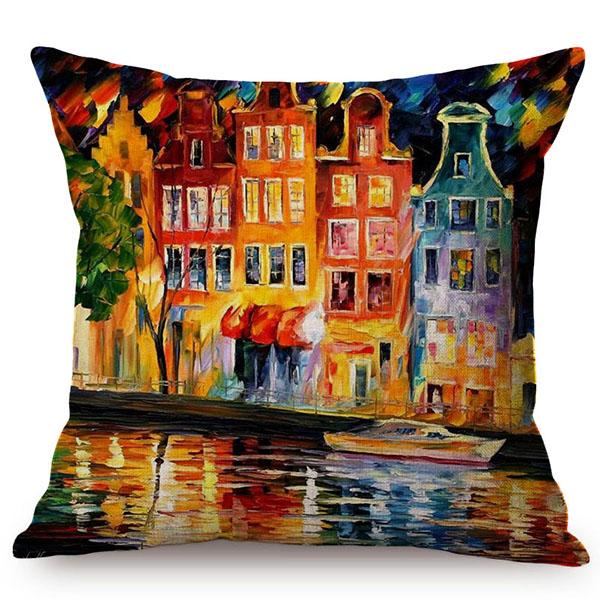 Mediterranean Beautiful Italy Venice City Scenery Oil Painting Style Sofa Decoration Pillow Case Ocean Landscape Cushion Cover