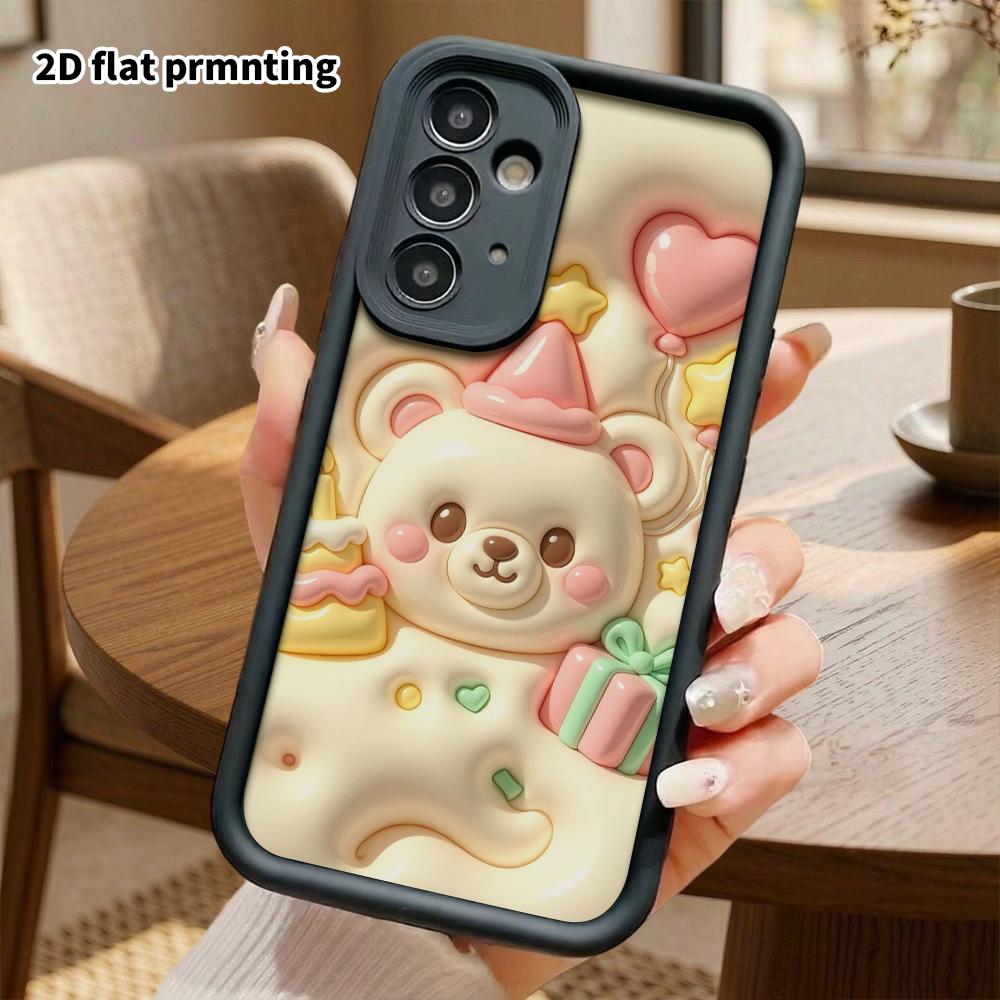 Phone case: 2D flat, suitable for Samsung Galaxy A34 A35 M05 M06 S20 S22 S21 FE Plus 5G protective case, birthday teddy bear theme, perfect holiday gi