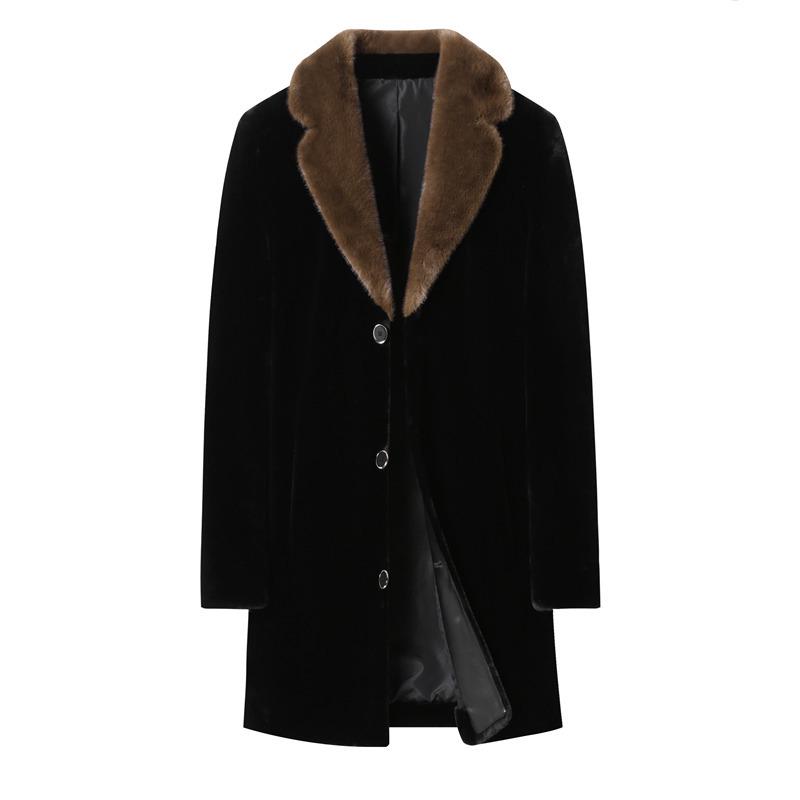 Men's Mid-Length Wool Coat with Faux Mink Fur Lapel - Fashionable, Casual, and Warm Dad's Wear