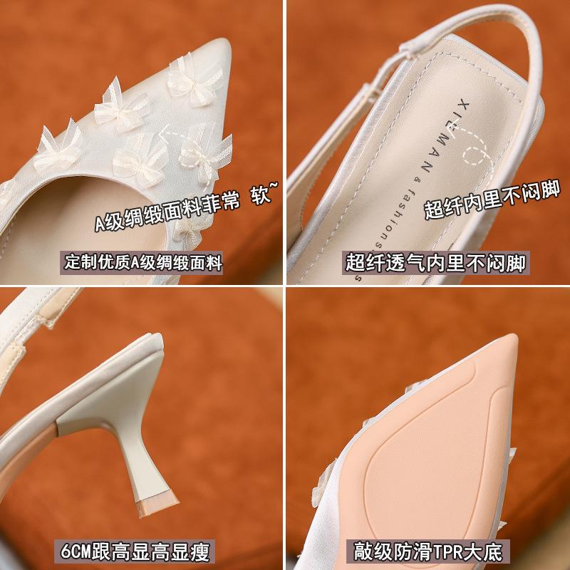 Fashion new lace bow pointed single shoes versatile fine heel comfortable women's single shoes
