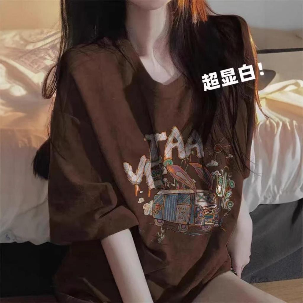 Women's Plus Size Brown Oversized T-Shirt: Loose-Fit, Short-Sleeved, Perfect for Summer Couples, Enhances Fairness, Trendy Style