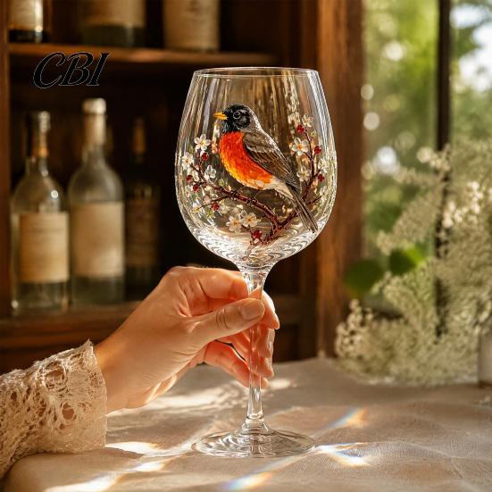 Gift for Mother on Birthday 3D Hummingbird Stemless Goblet, Floral Pattern Elegant Decorative Glass Aesthetic Kitchen Glassware Cup, Garden