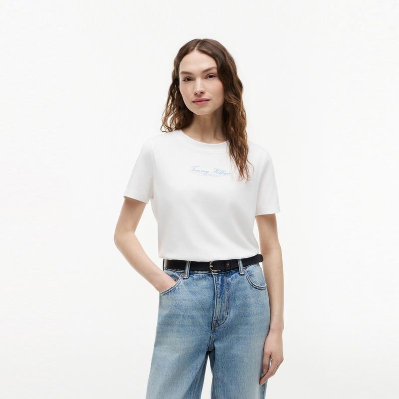 Tommy Hilfiger Lightweight Cotton Plain Knit Signature Print Casual Short Sleeve T-Shirt Unisex Tops XW0XW07925