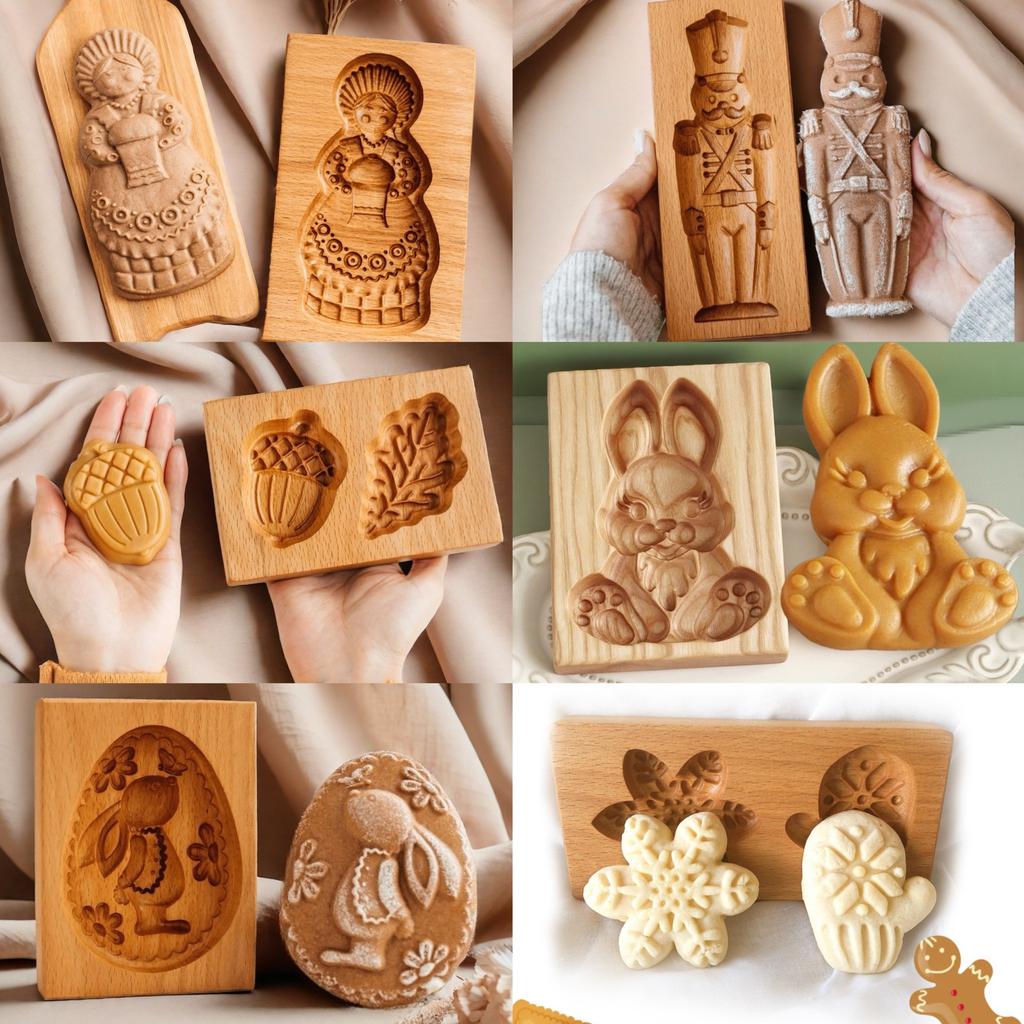 Easter Christmas 3D Wooden Cookie Mold Gingerbread Mould Carved Decoration Stamp Embossing Craft Decorating Baking Tools M531 1