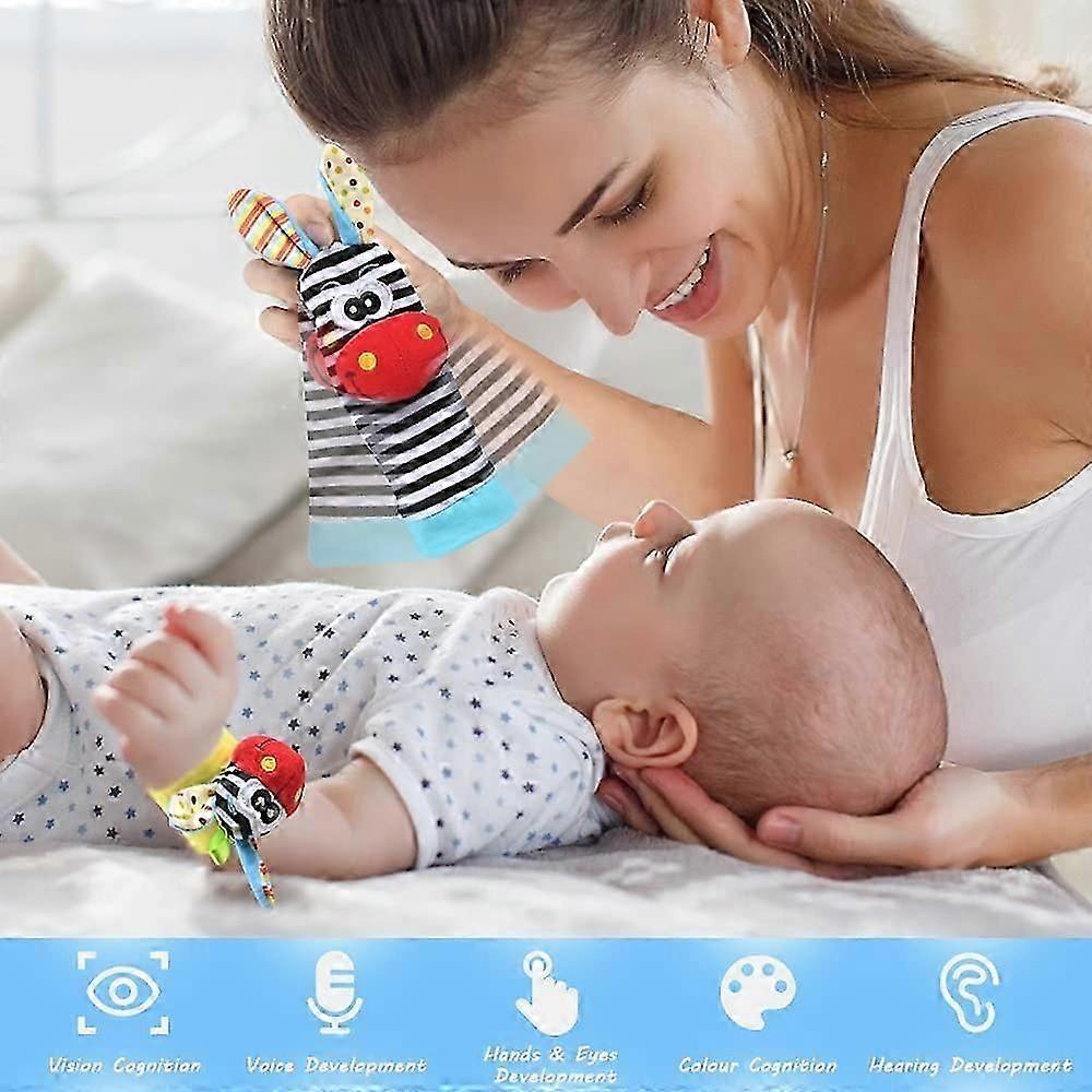 Baby Wrist Rattle,4pcs Baby Wrist Rattle and Socks Rattle Strap Rattles and SocksFoot Finder Developmental Toys Gift for Toddlers Boys Girls (Donkey)