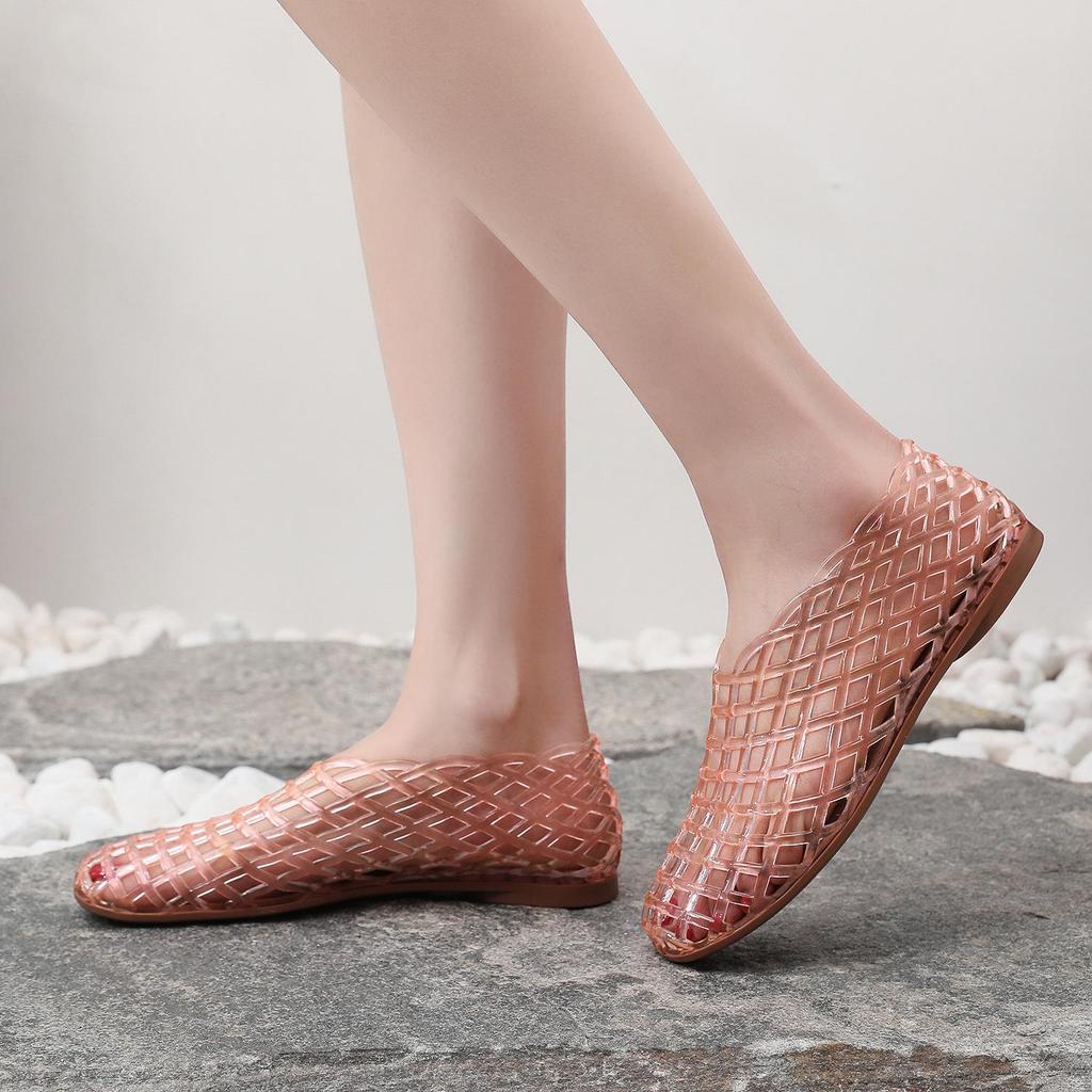 Women's Crystal Jelly Slip-On Mesh Flats - Comfortable, Non-Slip, Closed Toe Sandals