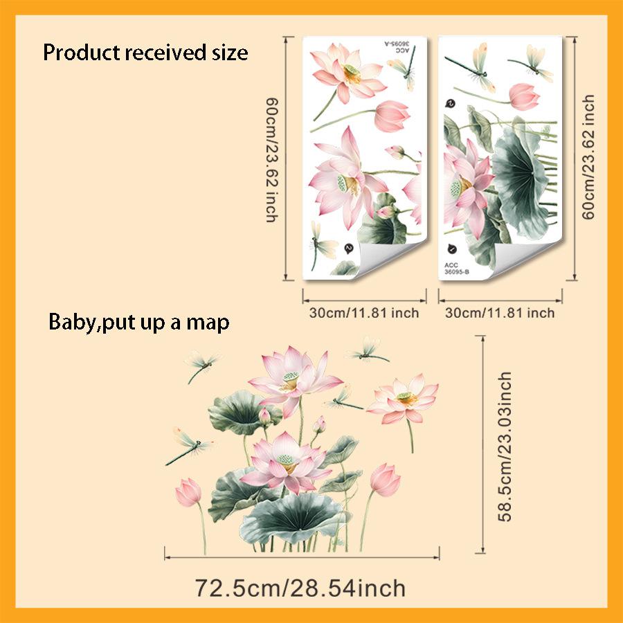 

Creative Lotus Flower Wall Sticker Removable Background Decor for Bedroom Living Room Home Decoration 30x60cm*2pcs різнокольоровий