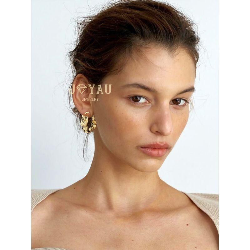 Joyau Lava Texture Metal Exaggerated Earrings Gold S925 Silver Needle [Pair]