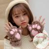 Cute Cartoon Bear and Cat Paw Plush Gloves for Girls - Warm, Thick Winter Riding Gloves with Neck Strap.