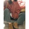 Women's Retro Red Plaid Loose Long-Sleeve Shirt - Spring/Autumn Stylish Top