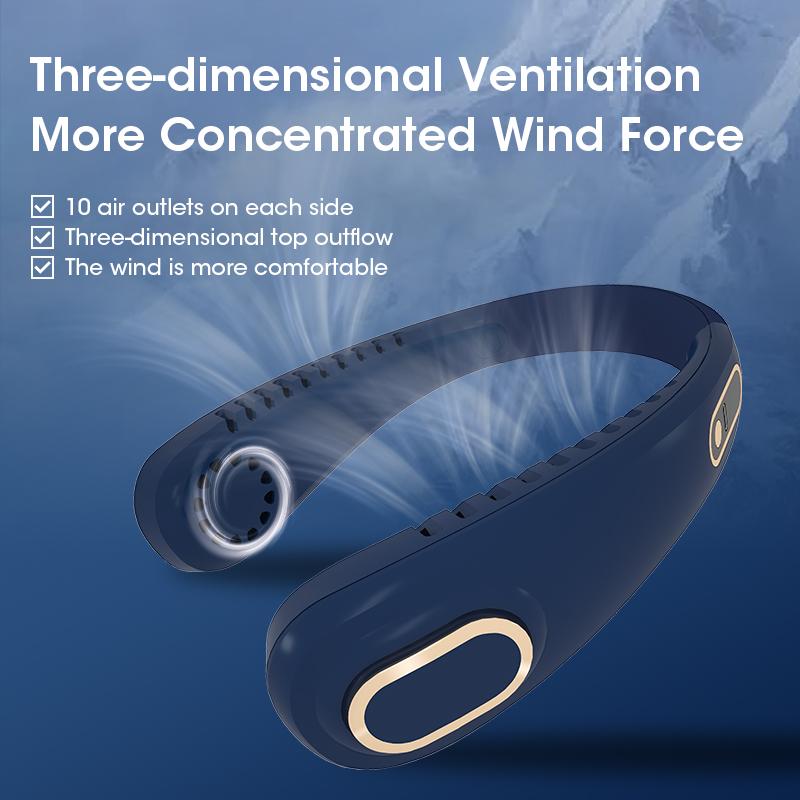Summer Mini Neck Fan 2000mAh Portable Bladeless Fan Rechargeable Silent Air Cooling Wearable Neck Belt Fan Outdoor Sports