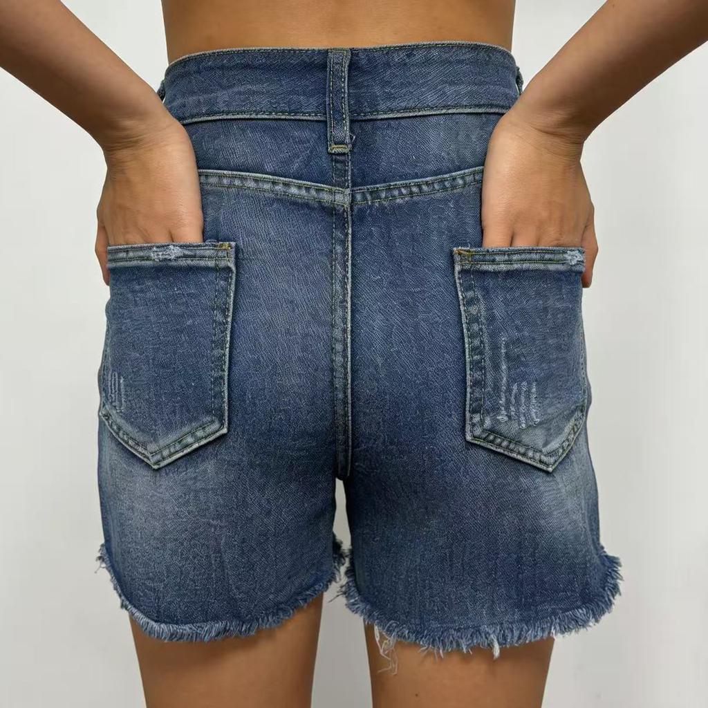 Dames gekleurde jeans, stretch, slim fit, distressed denim shorts