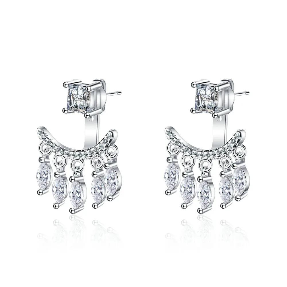 

New Women s Luxury Sterling Silver High Quality Tassels Crystal Zircon Simple Retro Fan-shaped Wedding Earrings срібний