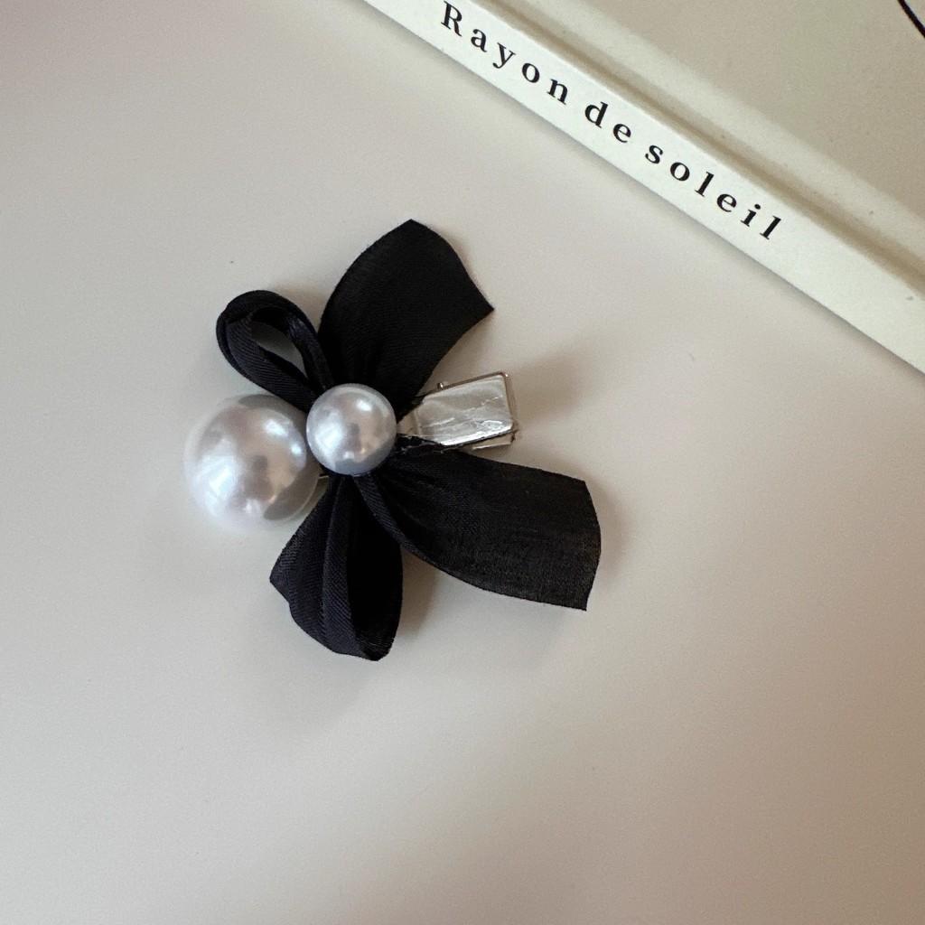 Mesh Bow Pearl Hair Clip Female Korean Holiday Fashion Duckbill Clip Hair Accessories