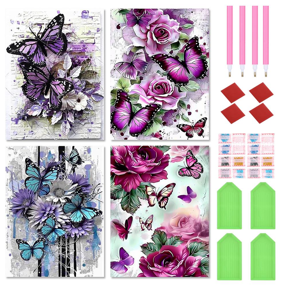 

4 шт 5D DIY полная круглая дрель Алмазная картина Бабочка Декор для дома Искусство 30x40см