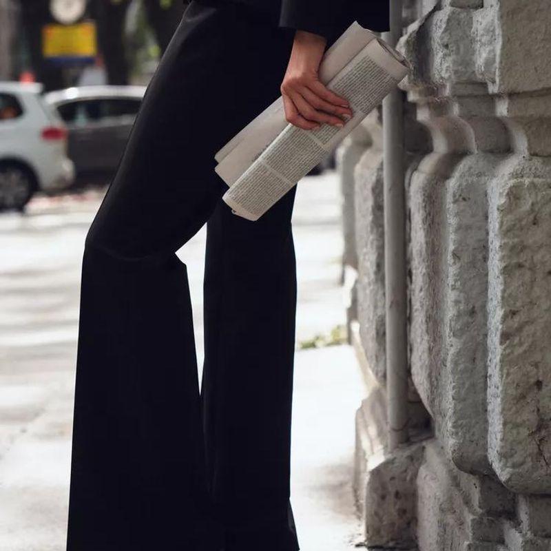 Spring New Women's Clothing Long Sleeves round Neck Suit Outwear 9083580 High Waist Flared Pants 9084580