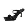 Black One-word Sandals New Summer Internet Celebrity High Heels French Women's Shoes Thin Heel Square Head Sandals Tide