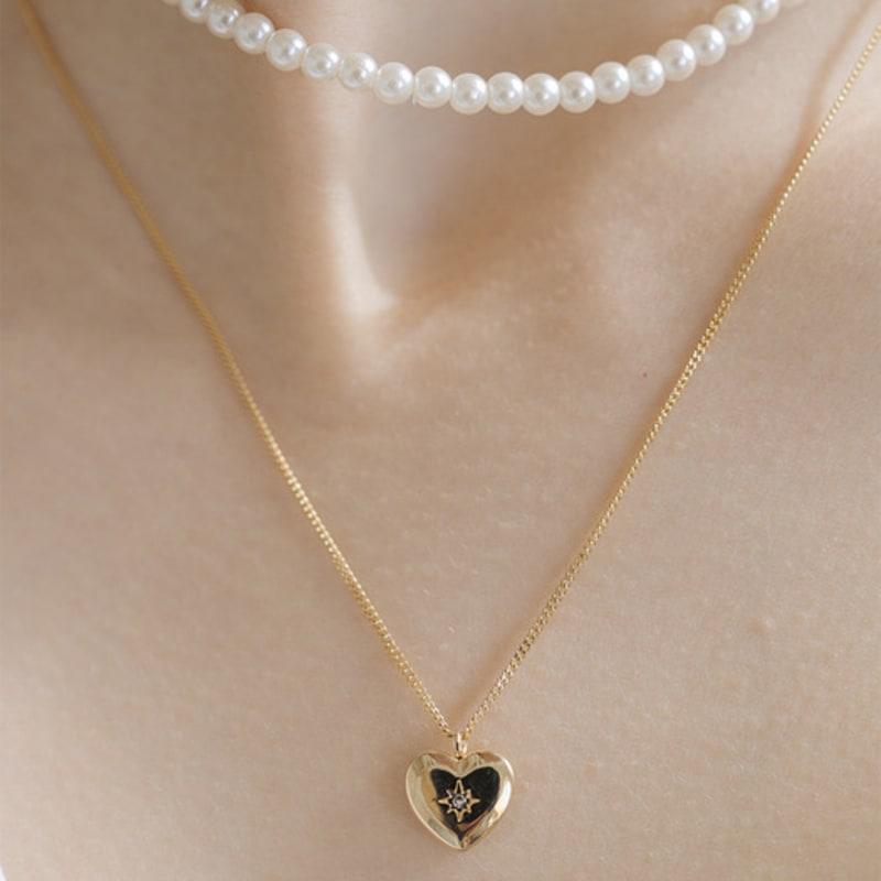 SCALETTO CKE201[Renewal][2SET][surgical steel]Two Rows of Heart Layered Necklace