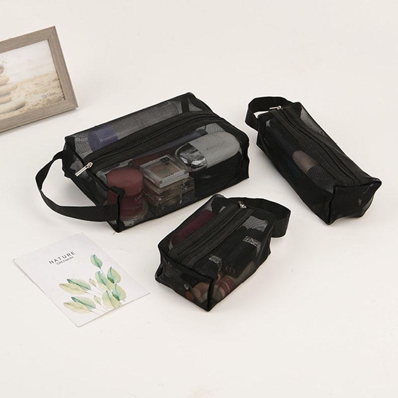 3PCS Mesh storage bags Portable travel makeup bag Toiletries organizer Lotion storage bag Small zipper bag for portable use