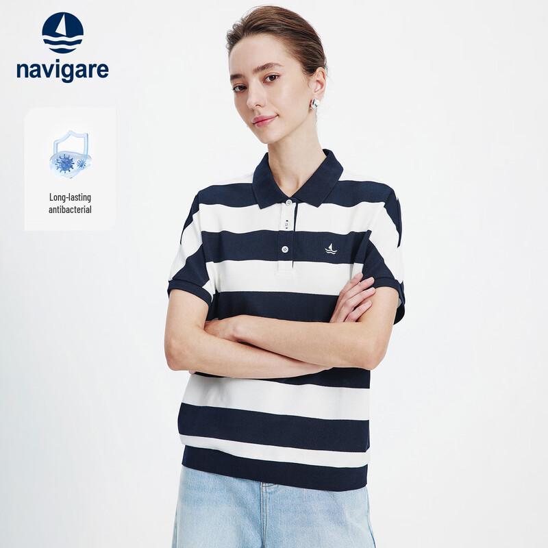 Navigare Women s Loose Fit Striped Polo Shirt M