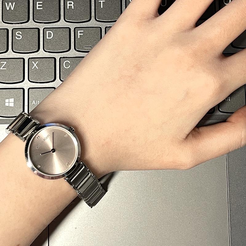 Calvin Klein Quartz Watch Stainless Steel Strap Pink Dial Gift Box Simple Small Rhinestone Watch Women watches silver 25200138