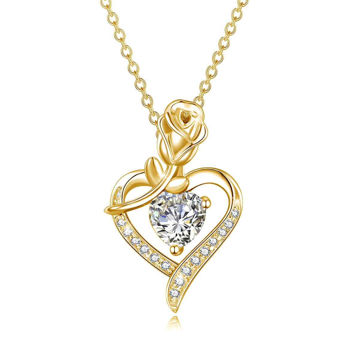 Szjinao Luxury Rose Flower Moissanite Necklace for Women Heart Pendant with Certificate Designer Jewelry Cupple Lovers Gifts Hot