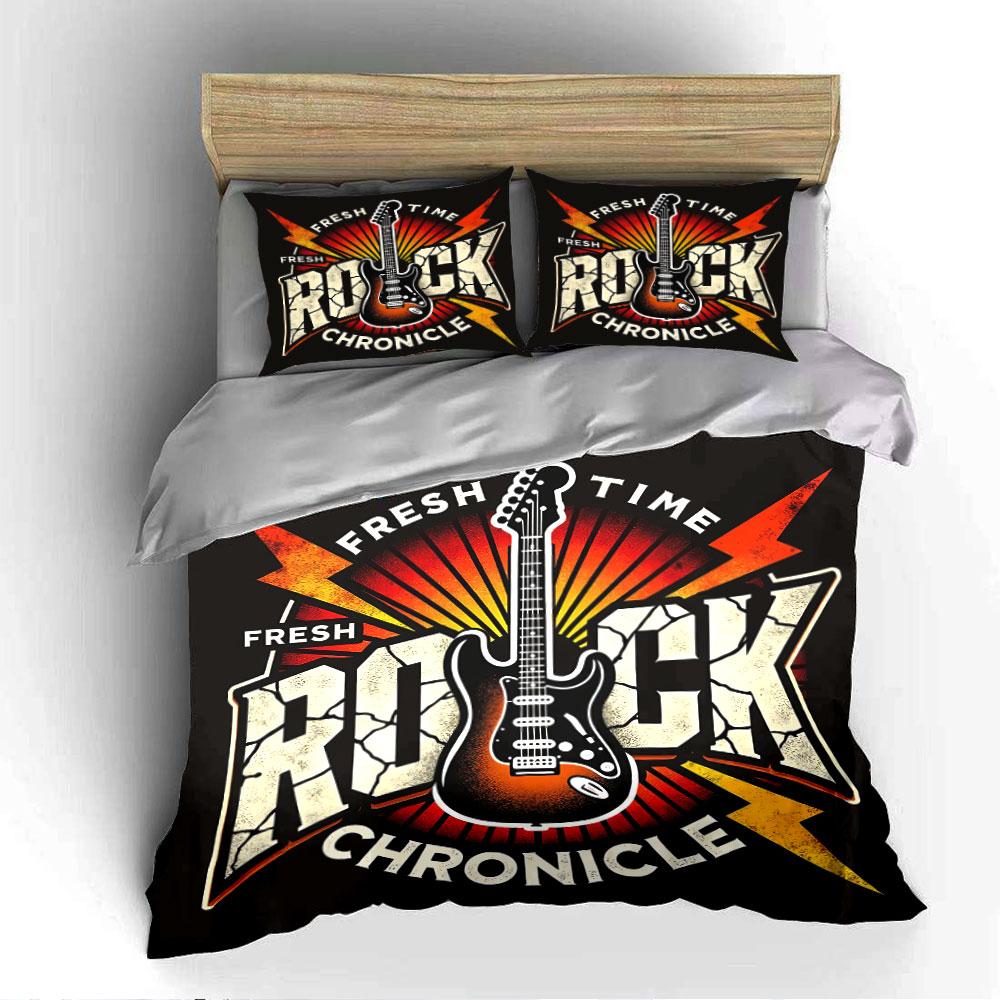 Fresh Rock Time Guitar Design Bedding Duvet Cover Set Duvet Cover Pillowcases  (1*Duvet Cover 2*Pillowcases, Without Duvet Insert)