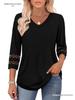 2026 Women's Fashion Solid Color V-Neck Loose Three-Quarter Sleeve Round Neck Hollow-Out Casual Top