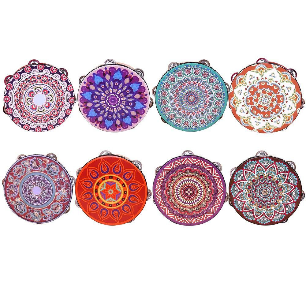 8 Inch Tambourine for Adults Metal Jingles Wooden Tambourine Handheld Drum  for Band Performance