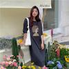 Cotton Summer New Korean Loose Letter Printing Student Slit Short Sleeve Mid-length Dress for Women