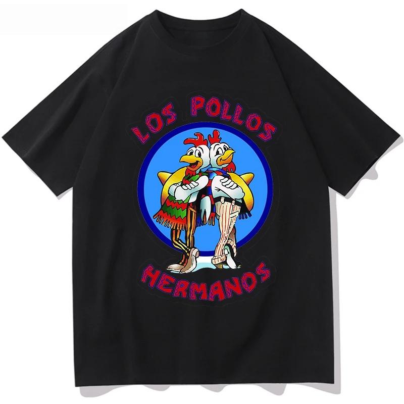 Spring and Summer New Menswomens Breaking Bad LOS POLLOS Chicken Brothers Pattern Printed Cotton Casual Short Sleeved Tshirt