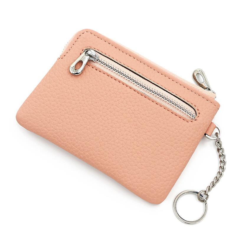 Minimalist Pu Leather Card Holder With Zipper Pouch For Daily Use Nude Pink